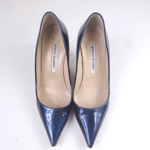 Manolo Blahnik Blue Patent Leather Heels - Picture 6 of 9